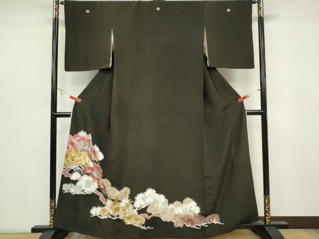 平和屋着物■豪華黒留袖　刺繍　枝松文　金銀糸　正絹　逸品　CAAZ1395ou