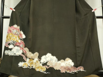 平和屋着物■豪華黒留袖　刺繍　枝松文　金銀糸　正絹　逸品　CAAZ1395ou