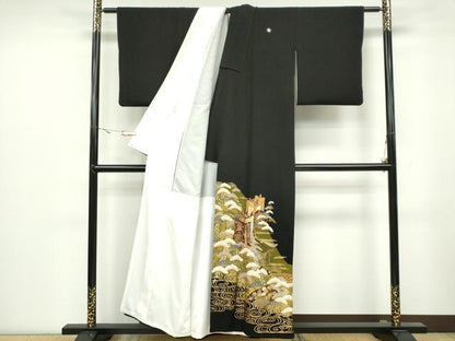 平和屋着物■豪華黒留袖 駒刺繍 流水御所車松文 金彩 正絹 逸品 CAAZ1397ou