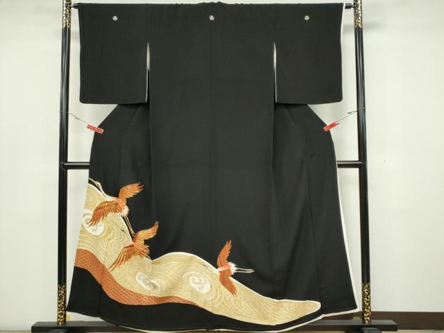 平和屋着物■豪華黒留袖 駒刺繍 流水飛鶴文 金彩 正絹 逸品 CAAZ1419ou