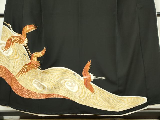 平和屋着物■豪華黒留袖 駒刺繍 流水飛鶴文 金彩 正絹 逸品 CAAZ1419ou