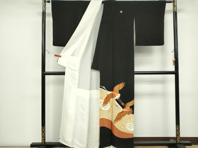 平和屋着物■豪華黒留袖 駒刺繍 流水飛鶴文 金彩 正絹 逸品 CAAZ1419ou
