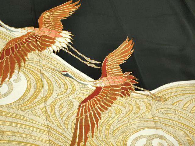 平和屋着物■豪華黒留袖 駒刺繍 流水飛鶴文 金彩 正絹 逸品 CAAZ1419ou