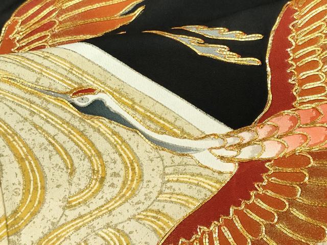 平和屋着物■豪華黒留袖 駒刺繍 流水飛鶴文 金彩 正絹 逸品 CAAZ1419ou