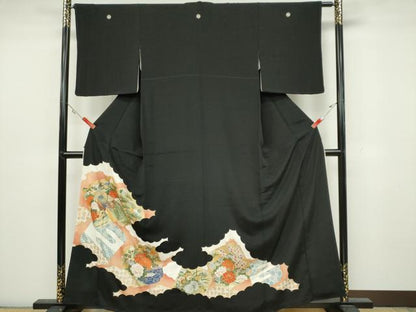 平和屋着物■豪華黒留袖　孔雀花文　正絹　逸品　CAAZ1430ou