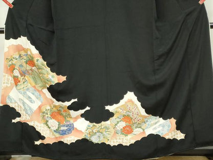 平和屋着物■豪華黒留袖　孔雀花文　正絹　逸品　CAAZ1430ou