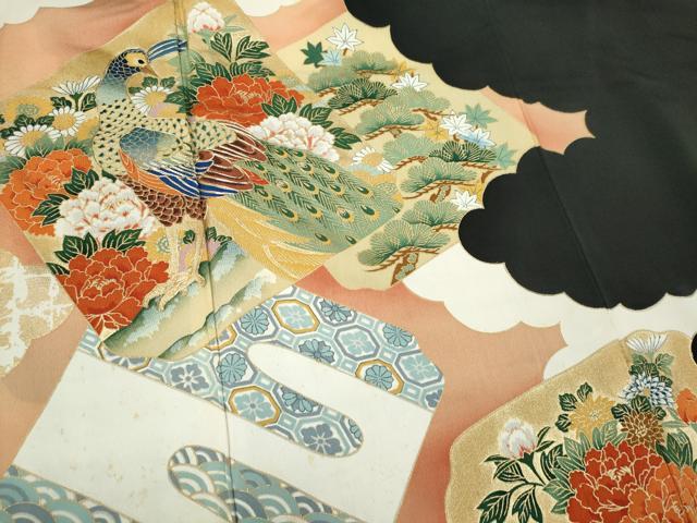 平和屋着物■豪華黒留袖　孔雀花文　正絹　逸品　CAAZ1430ou