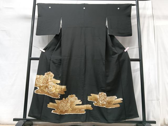平和屋着物■豪華黒留袖　駒刺繍　草花文　金彩　正絹　逸品　CAAZ1982xe