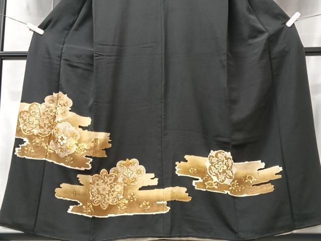 平和屋着物■豪華黒留袖　駒刺繍　草花文　金彩　正絹　逸品　CAAZ1982xe
