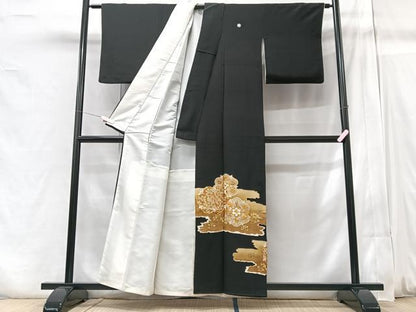 平和屋着物■豪華黒留袖　駒刺繍　草花文　金彩　正絹　逸品　CAAZ1982xe