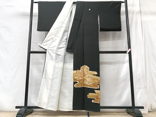平和屋着物■豪華黒留袖　駒刺繍　草花文　金彩　正絹　逸品　CAAZ1982xe