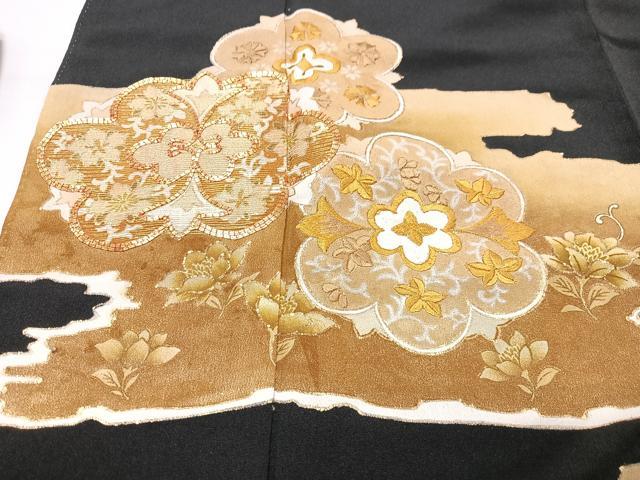 平和屋着物■豪華黒留袖　駒刺繍　草花文　金彩　正絹　逸品　CAAZ1982xe