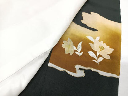 平和屋着物■豪華黒留袖　駒刺繍　草花文　金彩　正絹　逸品　CAAZ1982xe