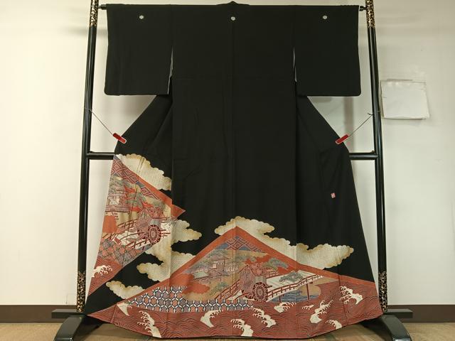 平和屋着物■豪華黒留袖　作家物　雲取り色紙御所車花文　金彩　正絹　逸品　CAAZ2145vp