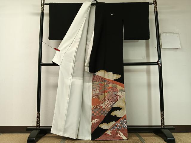 平和屋着物■豪華黒留袖　作家物　雲取り色紙御所車花文　金彩　正絹　逸品　CAAZ2145vp