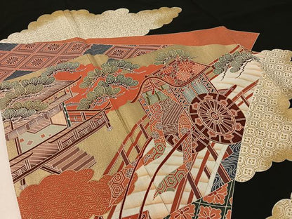 平和屋着物■豪華黒留袖　作家物　雲取り色紙御所車花文　金彩　正絹　逸品　CAAZ2145vp