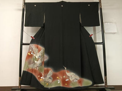 平和屋着物■豪華黒留袖　刺繍　飛鶴箔散らし　暈し染め　金銀彩　正絹　逸品　CAAZ2261vp
