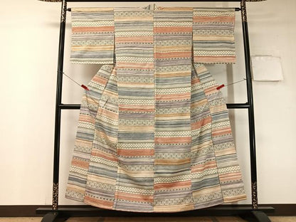 平和屋着物■上質な紬　横段吉祥文　正絹　逸品　CAAZ2267vp