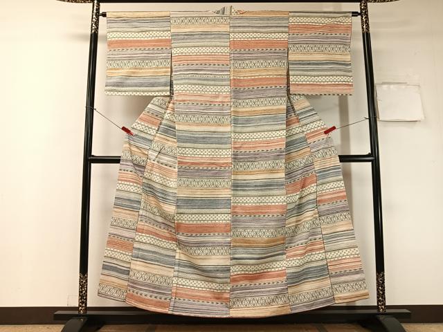 平和屋着物■上質な紬　横段吉祥文　正絹　逸品　CAAZ2267vp