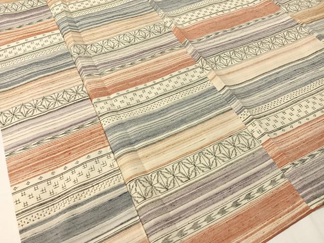 平和屋着物■上質な紬　横段吉祥文　正絹　逸品　CAAZ2267vp