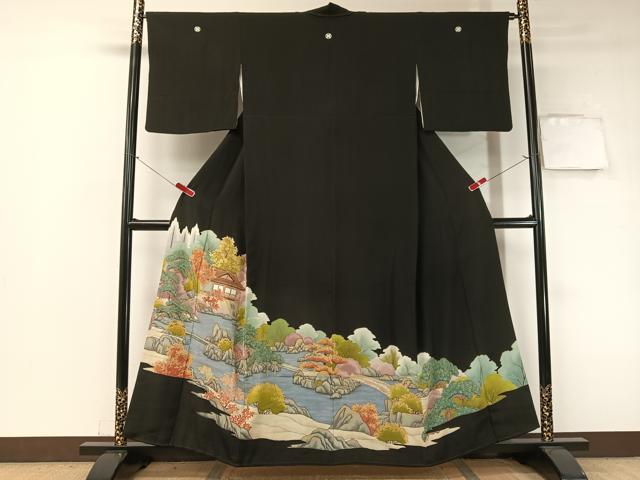 平和屋着物■豪華黒留袖　刺繍　手描き　風景文　金彩　正絹　逸品　CAAZ2268vp