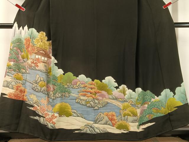 平和屋着物■豪華黒留袖　刺繍　手描き　風景文　金彩　正絹　逸品　CAAZ2268vp
