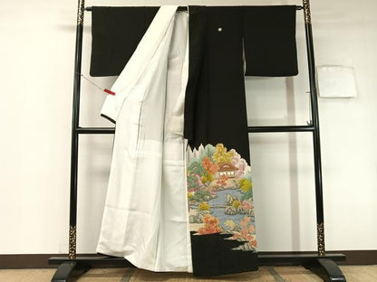 平和屋着物■豪華黒留袖　刺繍　手描き　風景文　金彩　正絹　逸品　CAAZ2268vp
