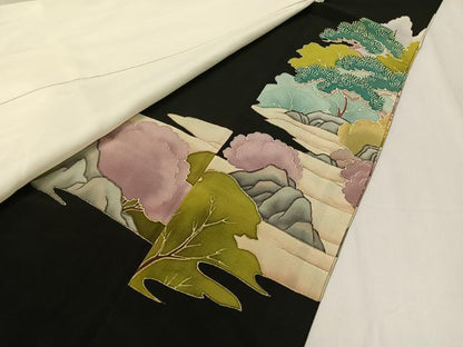 平和屋着物■豪華黒留袖　刺繍　手描き　風景文　金彩　正絹　逸品　CAAZ2268vp