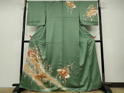 平和屋着物●訪問着　駒刺繍　地紙鴛鴦鷺花文　暈し染め　金彩　正絹　逸品　CAAZ2420ut