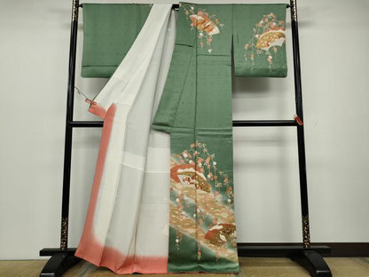 平和屋着物●訪問着　駒刺繍　地紙鴛鴦鷺花文　暈し染め　金彩　正絹　逸品　CAAZ2420ut