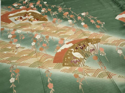 平和屋着物●訪問着　駒刺繍　地紙鴛鴦鷺花文　暈し染め　金彩　正絹　逸品　CAAZ2420ut