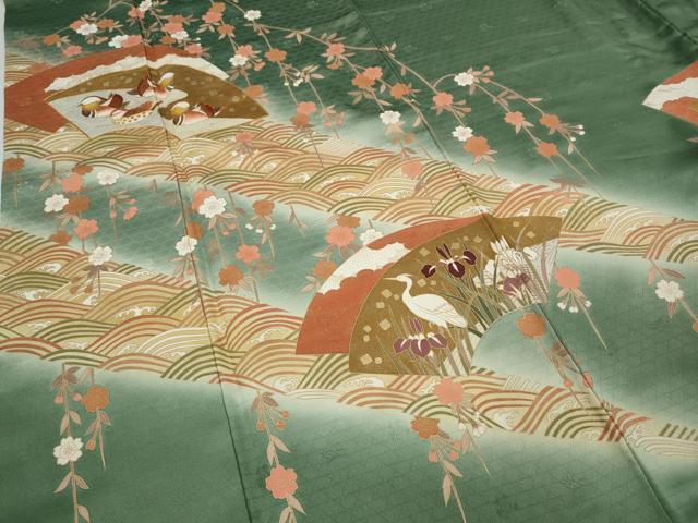 平和屋着物●訪問着　駒刺繍　地紙鴛鴦鷺花文　暈し染め　金彩　正絹　逸品　CAAZ2420ut