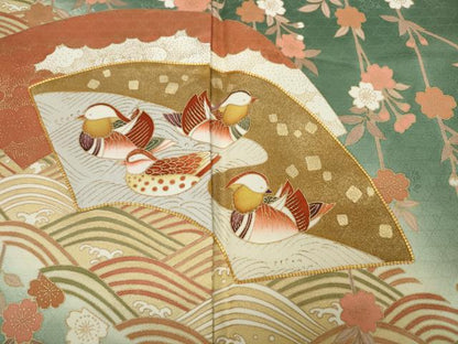 平和屋着物●訪問着　駒刺繍　地紙鴛鴦鷺花文　暈し染め　金彩　正絹　逸品　CAAZ2420ut