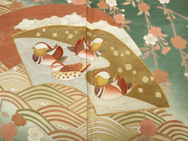 平和屋着物●訪問着　駒刺繍　地紙鴛鴦鷺花文　暈し染め　金彩　正絹　逸品　CAAZ2420ut