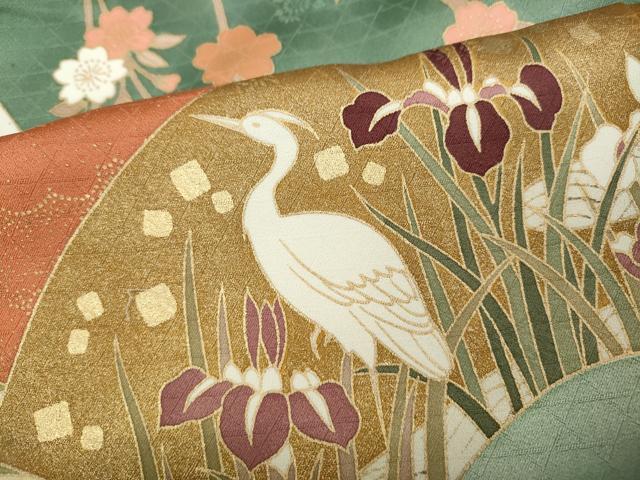 平和屋着物●訪問着　駒刺繍　地紙鴛鴦鷺花文　暈し染め　金彩　正絹　逸品　CAAZ2420ut