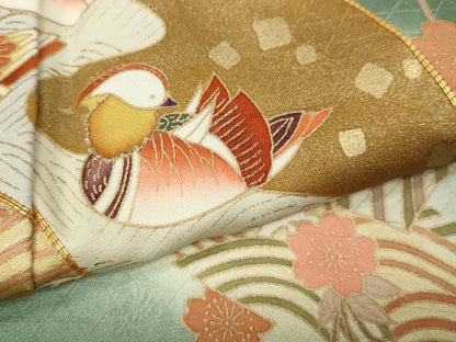平和屋着物●訪問着　駒刺繍　地紙鴛鴦鷺花文　暈し染め　金彩　正絹　逸品　CAAZ2420ut