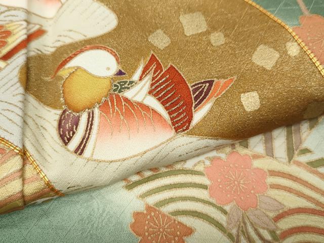 平和屋着物●訪問着　駒刺繍　地紙鴛鴦鷺花文　暈し染め　金彩　正絹　逸品　CAAZ2420ut