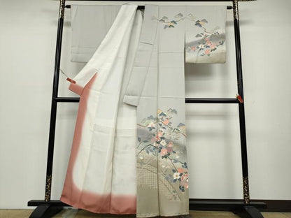 平和屋着物●訪問着 友禅 枝花文 暈し染め 正絹 逸品 CAAZ2423ut