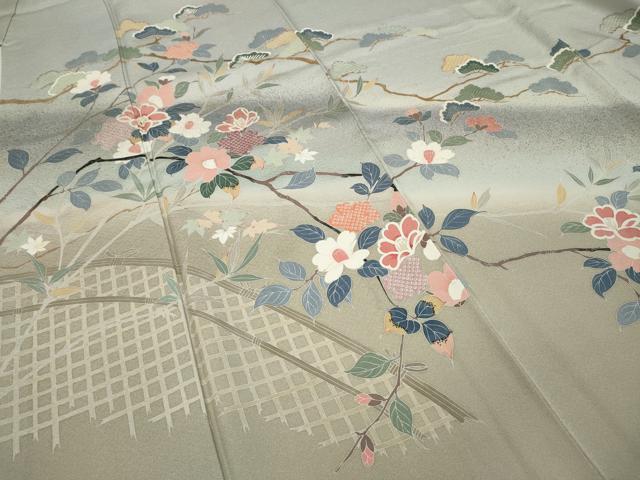 平和屋着物●訪問着 友禅 枝花文 暈し染め 正絹 逸品 CAAZ2423ut