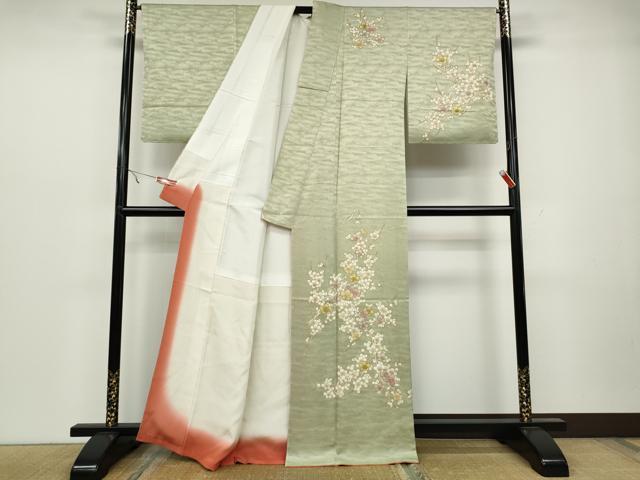 平和屋着物●訪問着　刺繍　枝梅文　金彩　正絹　逸品　CAAZ2424ut