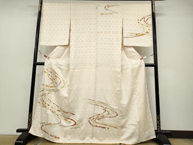 平和屋着物●銀座きしや 訪問着 駒刺繍 熨斗草花文 金彩 正絹 逸品 未使用 CAAZ2426ut
