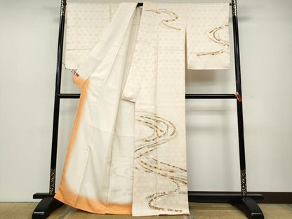 平和屋着物●銀座きしや 訪問着 駒刺繍 熨斗草花文 金彩 正絹 逸品 未使用 CAAZ2426ut