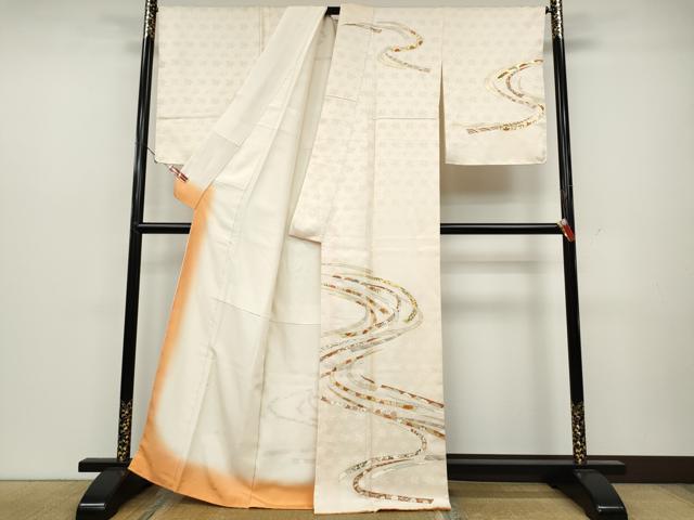 平和屋着物●銀座きしや 訪問着 駒刺繍 熨斗草花文 金彩 正絹 逸品 未使用 CAAZ2426ut