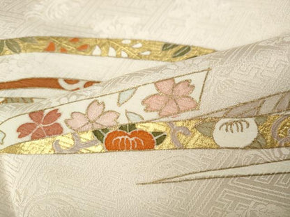 平和屋着物●銀座きしや 訪問着 駒刺繍 熨斗草花文 金彩 正絹 逸品 未使用 CAAZ2426ut