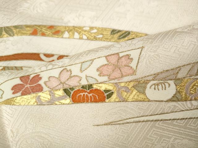 平和屋着物●銀座きしや 訪問着 駒刺繍 熨斗草花文 金彩 正絹 逸品 未使用 CAAZ2426ut