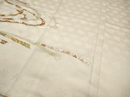 平和屋着物●銀座きしや 訪問着 駒刺繍 熨斗草花文 金彩 正絹 逸品 未使用 CAAZ2426ut