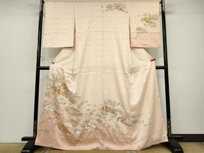 平和屋着物●銀座きしや 訪問着 駒刺繍 扇面枝花文 暈し染め 金彩 正絹 逸品 CAAZ2430ut