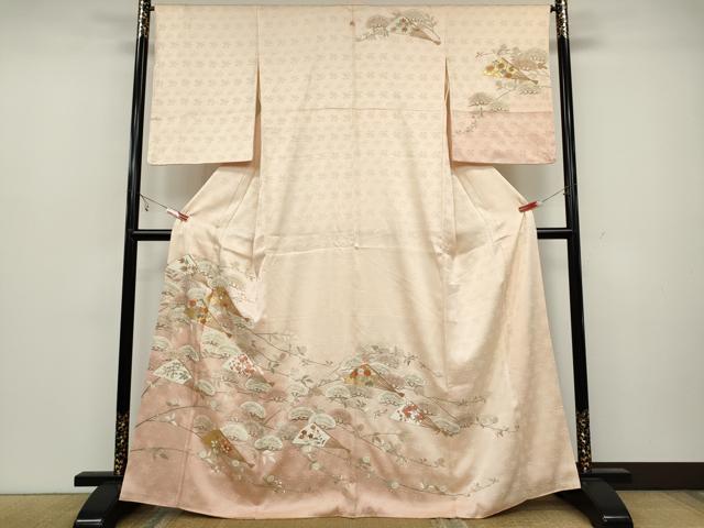 平和屋着物●銀座きしや 訪問着 駒刺繍 扇面枝花文 暈し染め 金彩 正絹 逸品 CAAZ2430ut