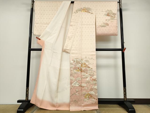 平和屋着物●銀座きしや 訪問着 駒刺繍 扇面枝花文 暈し染め 金彩 正絹 逸品 CAAZ2430ut