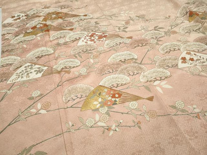 平和屋着物●銀座きしや 訪問着 駒刺繍 扇面枝花文 暈し染め 金彩 正絹 逸品 CAAZ2430ut
